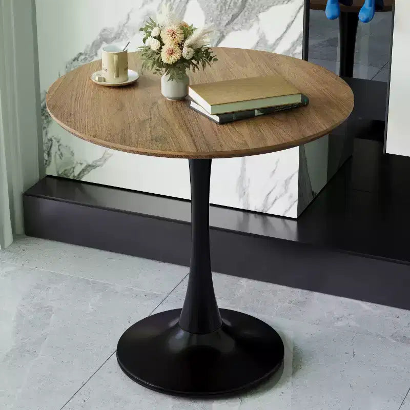 Tavolo da pranzo rotondo Tulip da 80 cm per 2-4 persone – Piano in MDF e base a piedistallo, color noce
