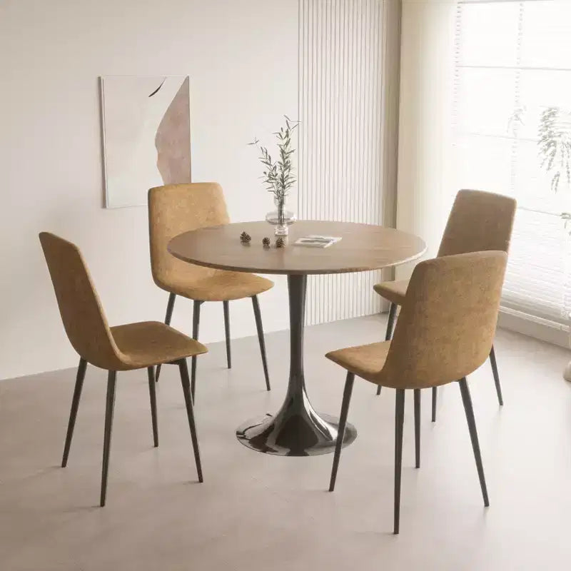 Tavolo da pranzo rotondo Tulip da 80 cm per 2-4 persone – Piano in MDF e base a piedistallo, color noce