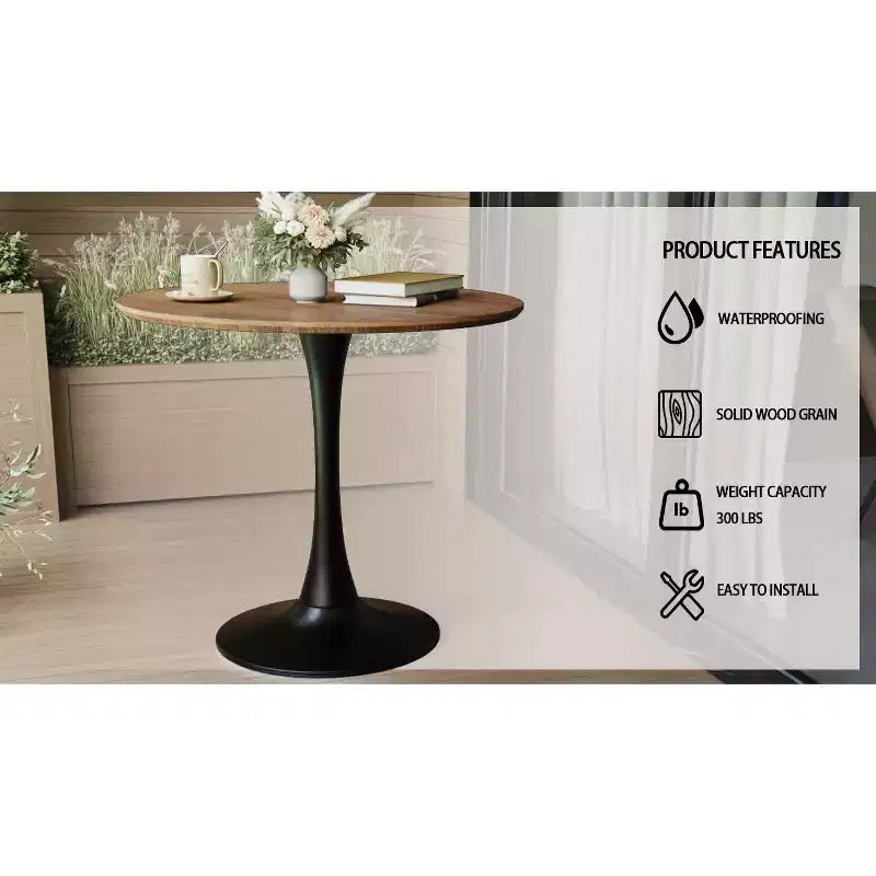 Tavolo da pranzo rotondo Tulip da 80 cm per 2-4 persone – Piano in MDF e base a piedistallo, color noce
