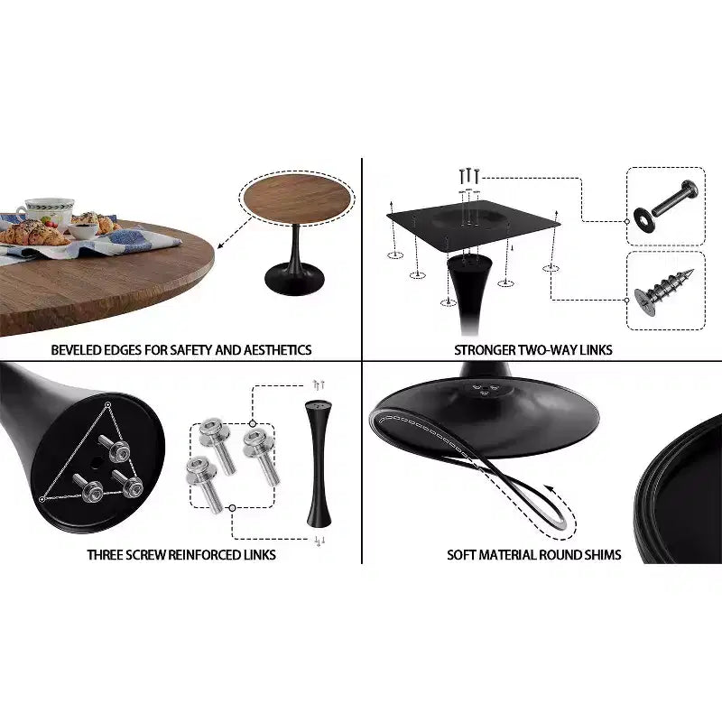 Tavolo da pranzo rotondo Tulip da 80 cm per 2-4 persone – Piano in MDF e base a piedistallo, color noce