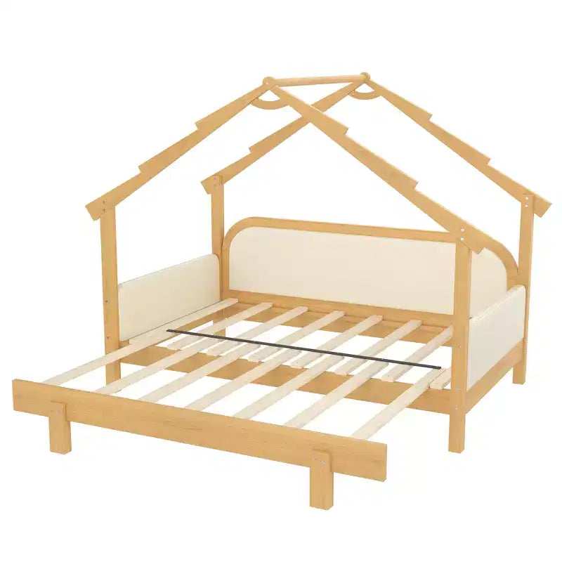 Letto a capanna in legno singolo con sponde imbottite per bambini, ragazzi e ragazze – Bianco