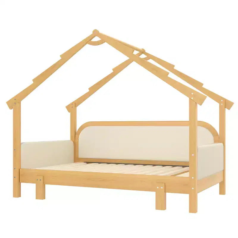 Letto a capanna in legno singolo con sponde imbottite per bambini, ragazzi e ragazze – Bianco