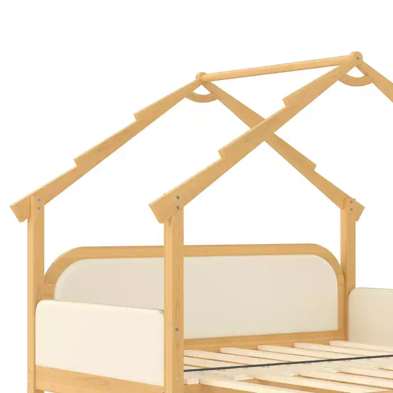Letto a capanna in legno singolo con sponde imbottite per bambini, ragazzi e ragazze – Bianco
