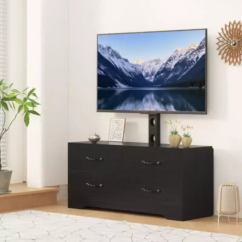 Adjustable Height Modern TV Stand, Media Console with 4 Drawers for Living Room Bedroom Office