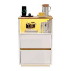 Comodino da 39,8 cm Bianco Lucido e Rovere con 2 Cassetti, Striscia RGB e Presa USB+AC