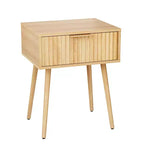 Comodino da 48 cm con 1 cassetto e gambe alte, effetto rovere – truciolato, beige