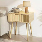 Comodino da 48 cm con 1 cassetto e gambe alte, effetto rovere – truciolato, beige