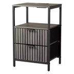 Comodino largo 38 cm con 2 cassetti, 1 ripiano e presa di corrente USA – 6 opzioni di colore