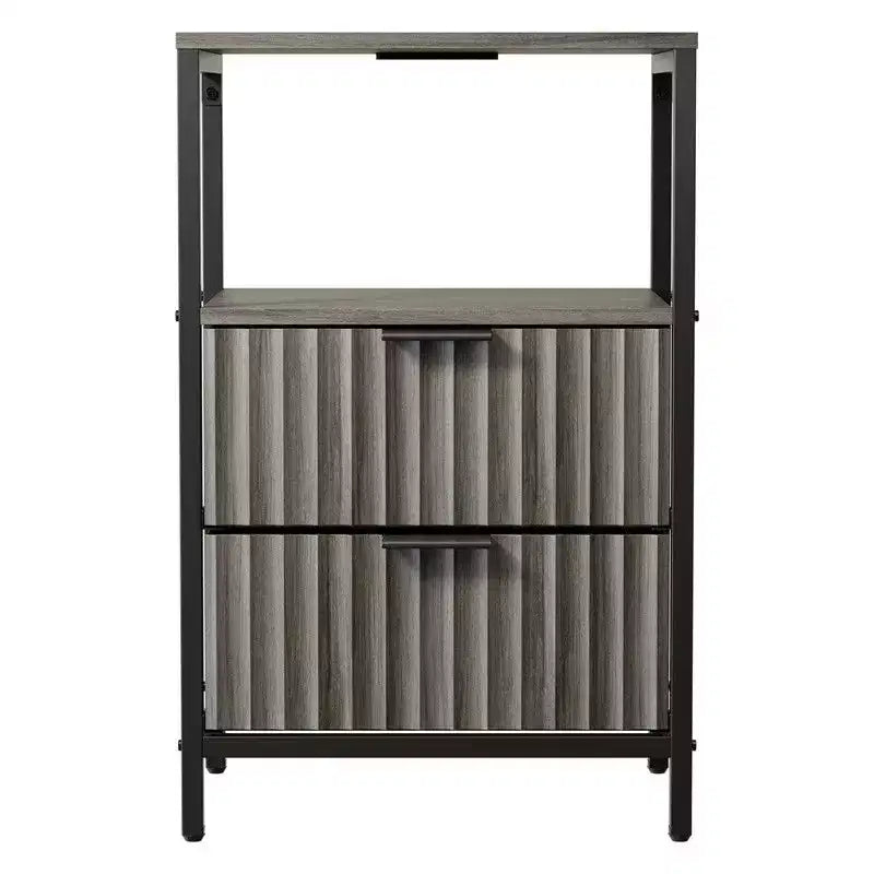 Comodino largo 38 cm con 2 cassetti, 1 ripiano e presa di corrente USA – 6 opzioni di colore