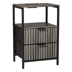 Comodino largo 38 cm con 2 cassetti, 1 ripiano e presa di corrente USA – 6 opzioni di colore