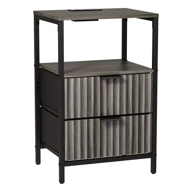 Comodino largo 38 cm con 2 cassetti, 1 ripiano e presa di corrente USA – 6 opzioni di colore
