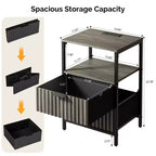 Comodino largo 38 cm con 2 cassetti, 1 ripiano e presa di corrente USA – 6 opzioni di colore