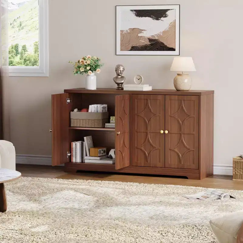 Credenza a buffet da 55", mobile a 4 ante in legno con ripiani regolabili, mobiletto da bar in stile rustico per cucina, soggiorno, ingresso