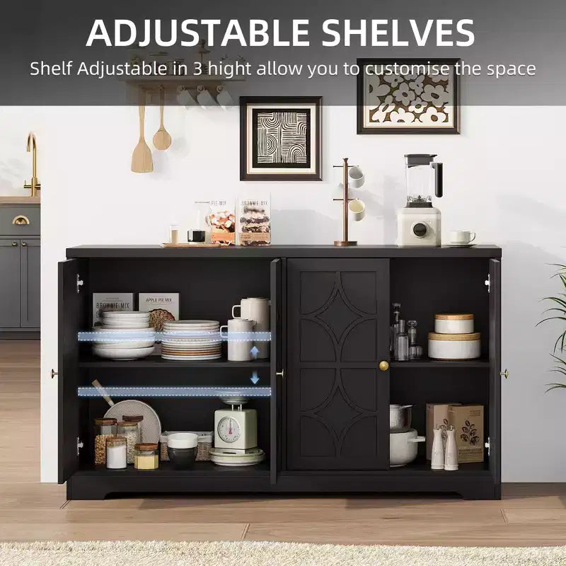 Credenza a buffet da 55", mobile a 4 ante in legno con ripiani regolabili, mobiletto da bar in stile rustico per cucina, soggiorno, ingresso