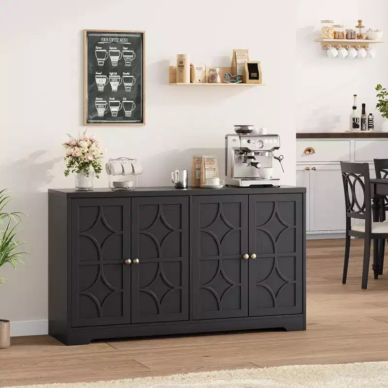 Credenza a buffet da 55", mobile a 4 ante in legno con ripiani regolabili, mobiletto da bar in stile rustico per cucina, soggiorno, ingresso
