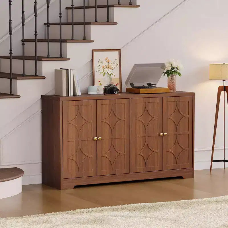 Credenza a buffet da 55", mobile a 4 ante in legno con ripiani regolabili, mobiletto da bar in stile rustico per cucina, soggiorno, ingresso