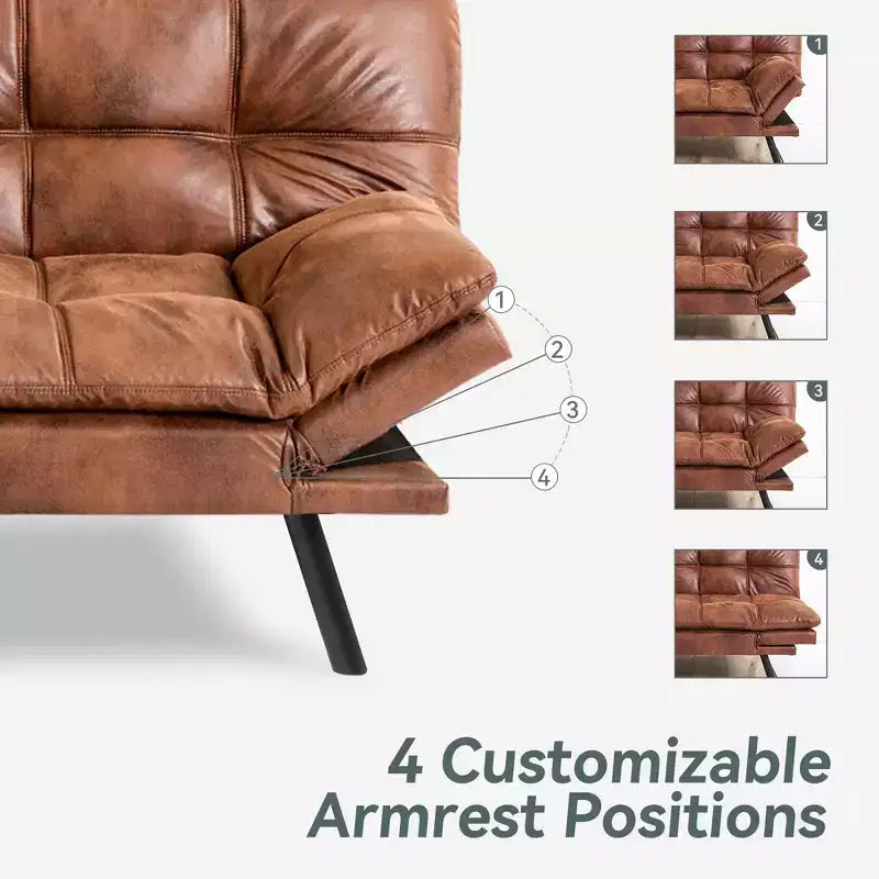 Divano Letto Futon Convertibile con Memory Foam a 3 Strati, Schienale e Braccioli Regolabili – Lino