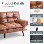 Divano Letto Futon Convertibile con Memory Foam a 3 Strati, Schienale e Braccioli Regolabili – Lino