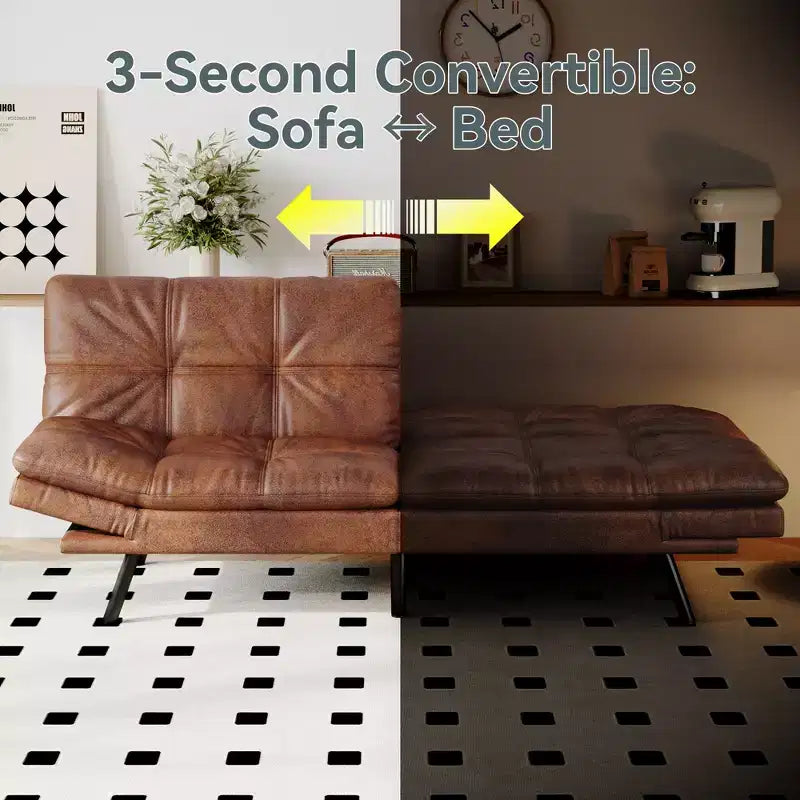 Divano Letto Futon Convertibile con Memory Foam a 3 Strati, Schienale e Braccioli Regolabili – Lino
