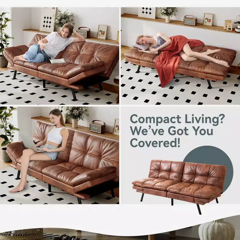 Divano Letto Futon Convertibile con Memory Foam a 3 Strati, Schienale e Braccioli Regolabili – Lino