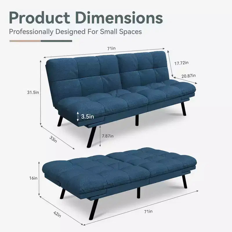 Divano Letto Futon Convertibile con Memory Foam a 3 Strati, Schienale e Braccioli Regolabili – Lino
