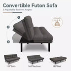Divano Letto Futon Convertibile con Memory Foam a 3 Strati, Schienale e Braccioli Regolabili – Lino