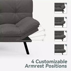 Divano Letto Futon Convertibile con Memory Foam a 3 Strati, Schienale e Braccioli Regolabili – Lino