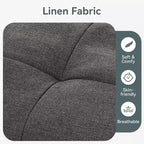 Divano Letto Futon Convertibile con Memory Foam a 3 Strati, Schienale e Braccioli Regolabili – Lino