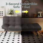 Divano Letto Futon Convertibile con Memory Foam a 3 Strati, Schienale e Braccioli Regolabili – Lino