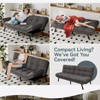 Divano Letto Futon Convertibile con Memory Foam a 3 Strati, Schienale e Braccioli Regolabili – Lino