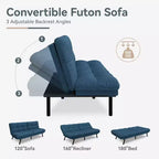 Divano Letto Futon Convertibile con Memory Foam a 3 Strati, Schienale e Braccioli Regolabili – Lino