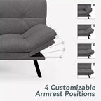 Divano Letto Futon Convertibile con Memory Foam a 3 Strati, Schienale e Braccioli Regolabili – Lino