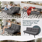 Divano Letto Futon Convertibile con Memory Foam a 3 Strati, Schienale e Braccioli Regolabili – Lino