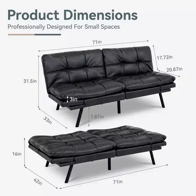 Divano Letto Futon Convertibile con Memory Foam a 3 Strati, Schienale e Braccioli Regolabili – Lino