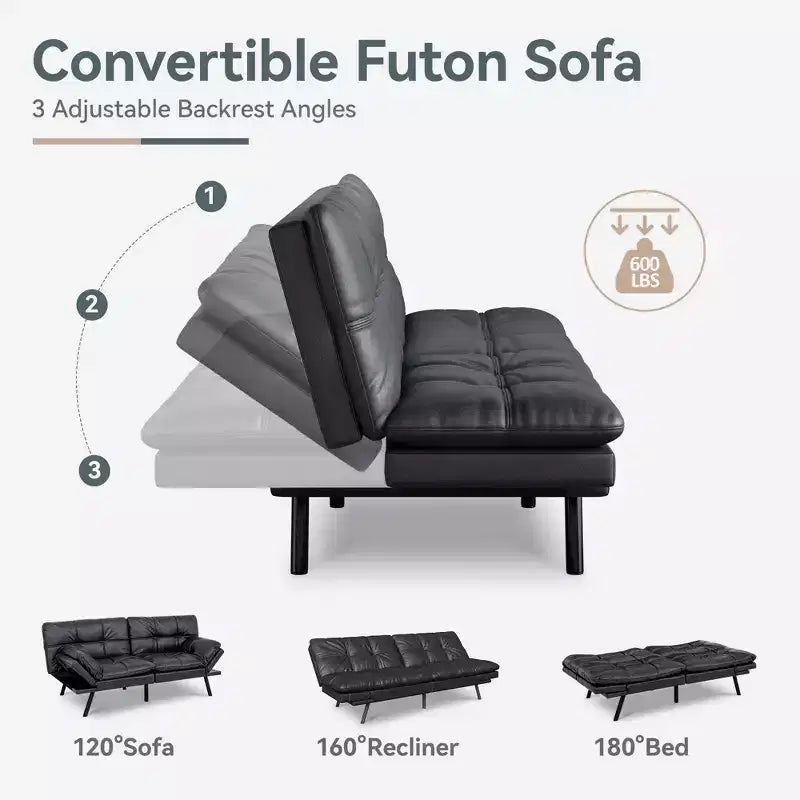 Divano Letto Futon Convertibile con Memory Foam a 3 Strati, Schienale e Braccioli Regolabili – Lino