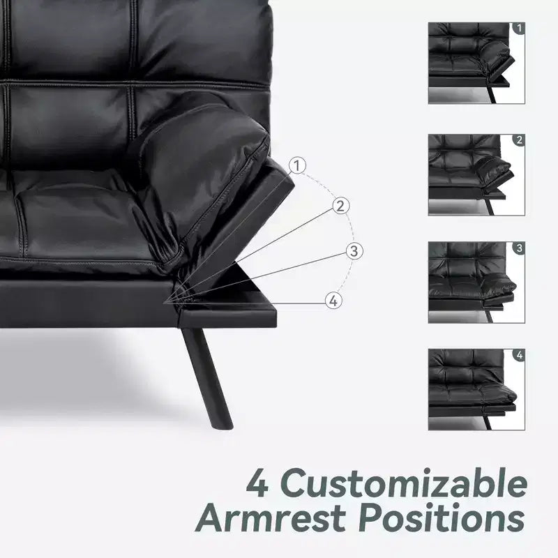 Divano Letto Futon Convertibile con Memory Foam a 3 Strati, Schienale e Braccioli Regolabili – Lino