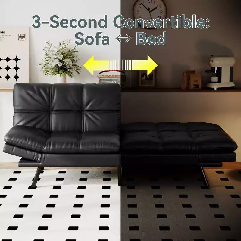 Divano Letto Futon Convertibile con Memory Foam a 3 Strati, Schienale e Braccioli Regolabili – Lino