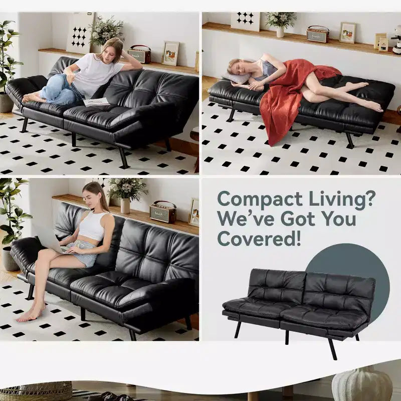 Divano Letto Futon Convertibile con Memory Foam a 3 Strati, Schienale e Braccioli Regolabili – Lino