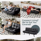 Divano Letto Futon Convertibile con Memory Foam a 3 Strati, Schienale e Braccioli Regolabili – Lino