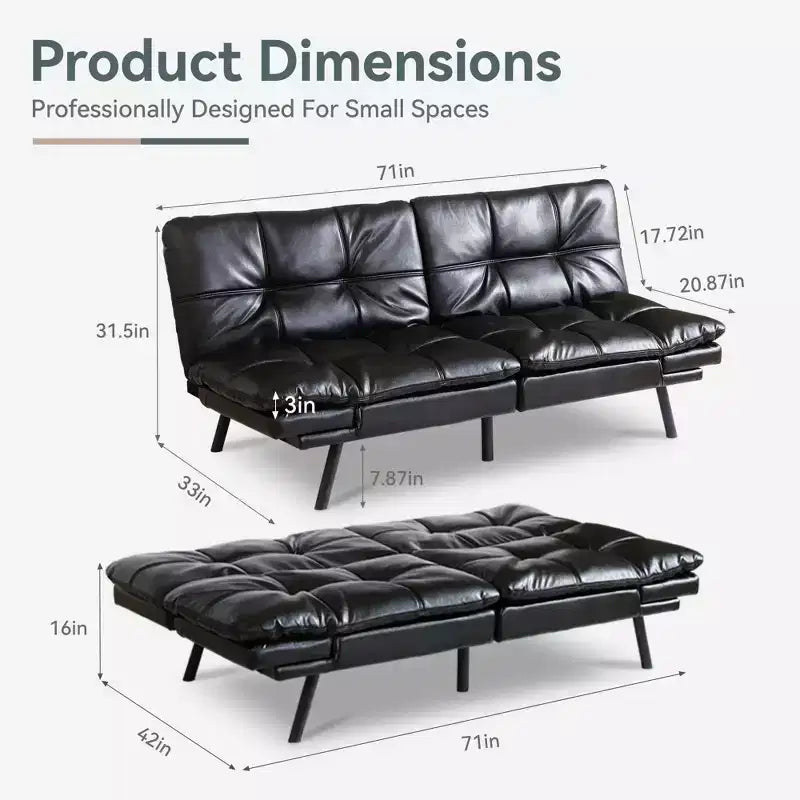 Divano Letto Futon Convertibile con Memory Foam a 3 Strati, Schienale e Braccioli Regolabili – Lino