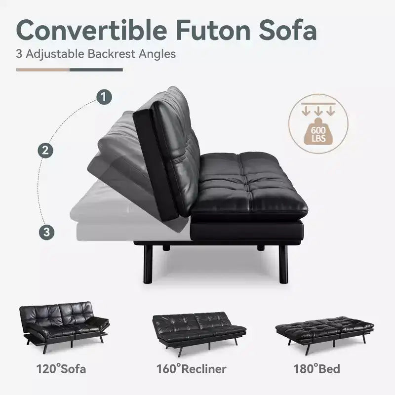 Divano Letto Futon Convertibile con Memory Foam a 3 Strati, Schienale e Braccioli Regolabili – Lino