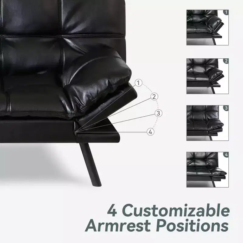 Divano Letto Futon Convertibile con Memory Foam a 3 Strati, Schienale e Braccioli Regolabili – Lino