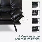 Divano Letto Futon Convertibile con Memory Foam a 3 Strati, Schienale e Braccioli Regolabili – Lino