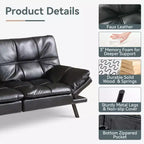 Divano Letto Futon Convertibile con Memory Foam a 3 Strati, Schienale e Braccioli Regolabili – Lino