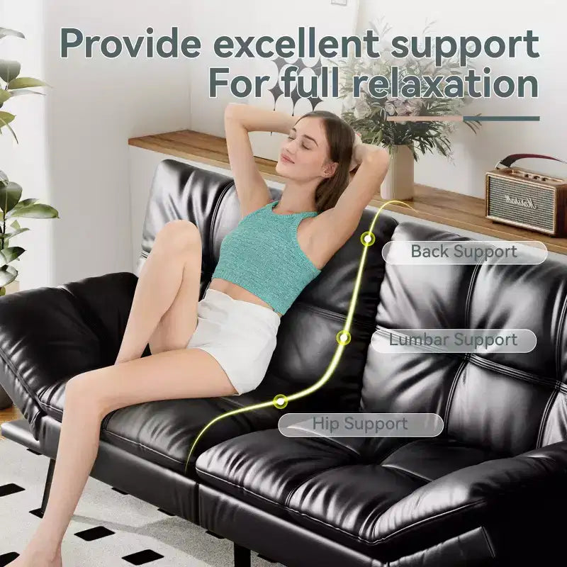 Divano Letto Futon Convertibile con Memory Foam a 3 Strati, Schienale e Braccioli Regolabili – Lino