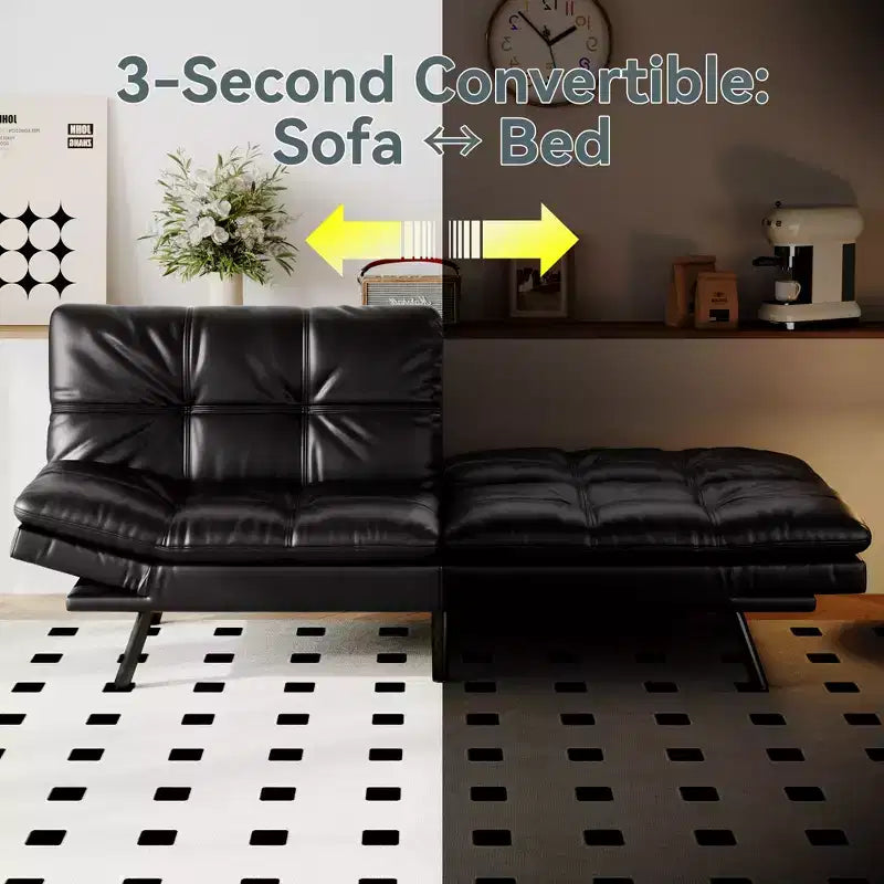 Divano Letto Futon Convertibile con Memory Foam a 3 Strati, Schienale e Braccioli Regolabili – Lino
