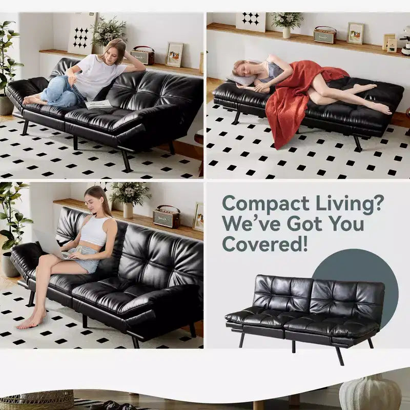 Divano Letto Futon Convertibile con Memory Foam a 3 Strati, Schienale e Braccioli Regolabili – Lino