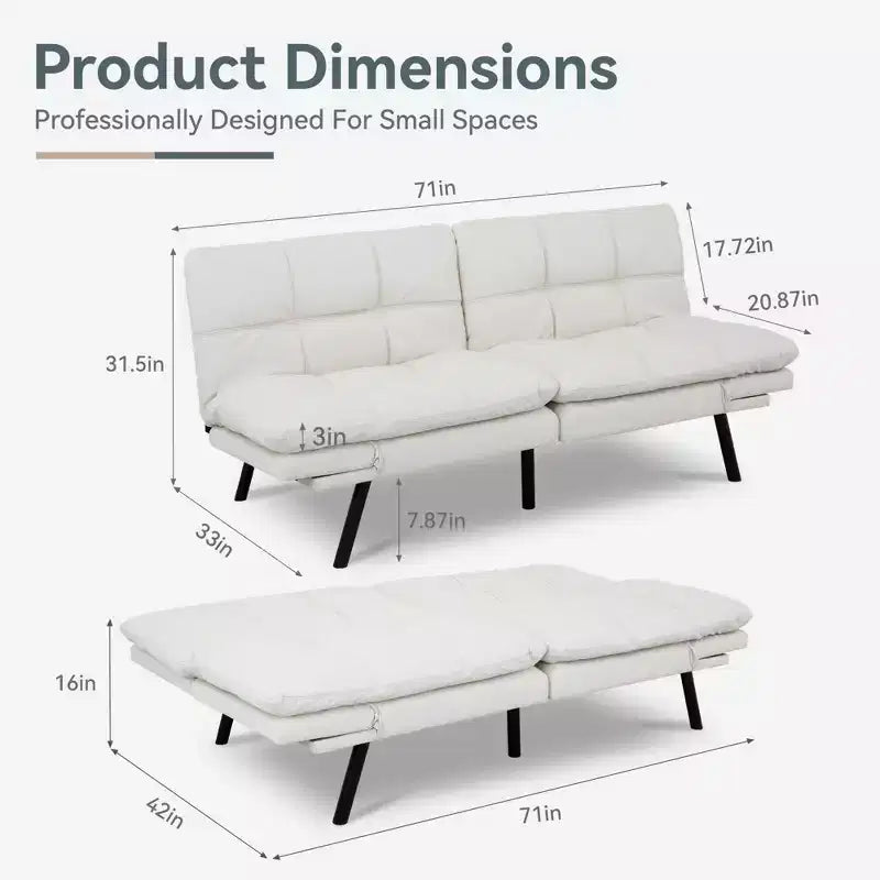 Divano Letto Futon Convertibile con Memory Foam a 3 Strati, Schienale e Braccioli Regolabili – Lino
