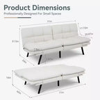 Divano Letto Futon Convertibile con Memory Foam a 3 Strati, Schienale e Braccioli Regolabili – Lino