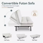Divano Letto Futon Convertibile con Memory Foam a 3 Strati, Schienale e Braccioli Regolabili – Lino
